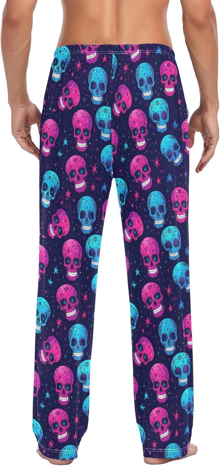 ALAZA Skull & Stars Men's Pajama Pants Men Cotton Pajama Bottoms with Pockets, S