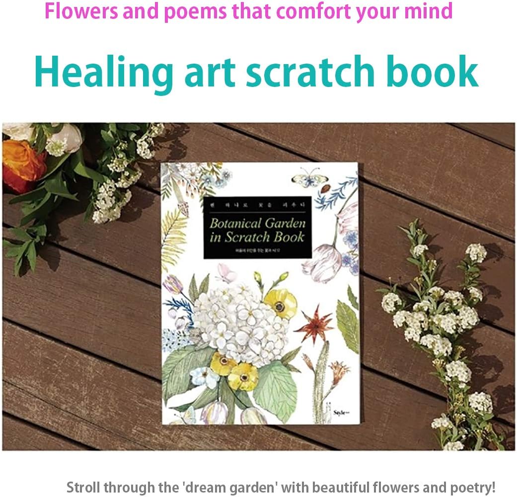 Botanical Garden in Scratchbook Art Therapy (Pen Included) Flowers and Poems That Comfort Your Mind for Adults Relaxation