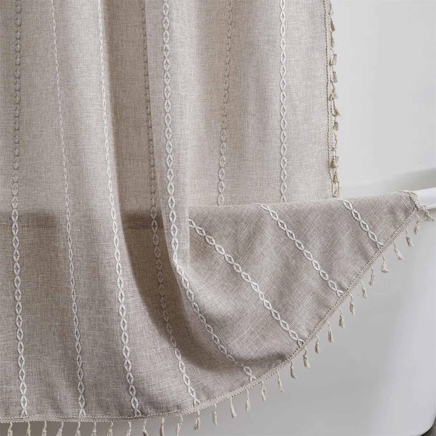 WELTRXE No Hook Shower Curtain with Snap in Liner, 230GSM Waterproof Fabric Hotel Luxury Weighted Bath Curtain with See Through Mesh Top Window, Machine Washable, 72 x 74 Inch, Beige