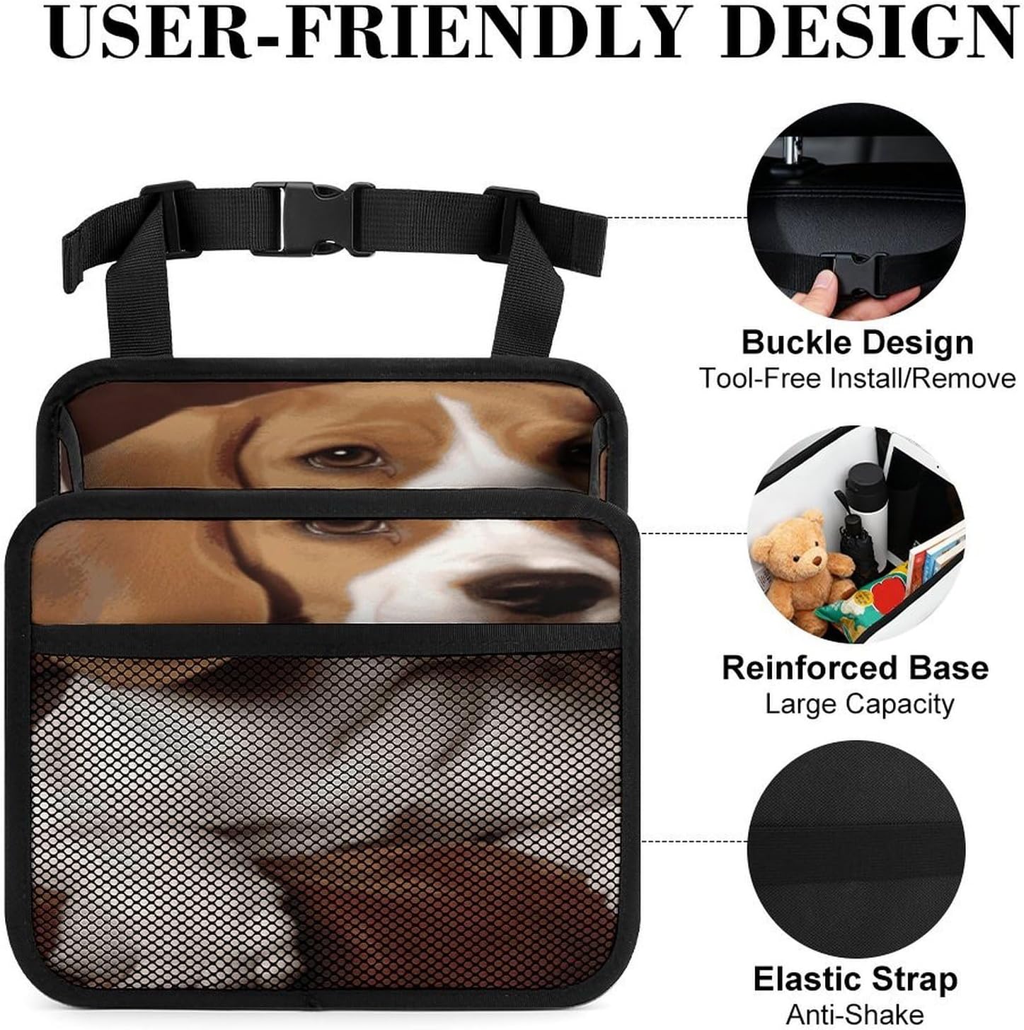 Ovely Pet Dog Beagle Car Seat Organizer with Storage Pockets image 4