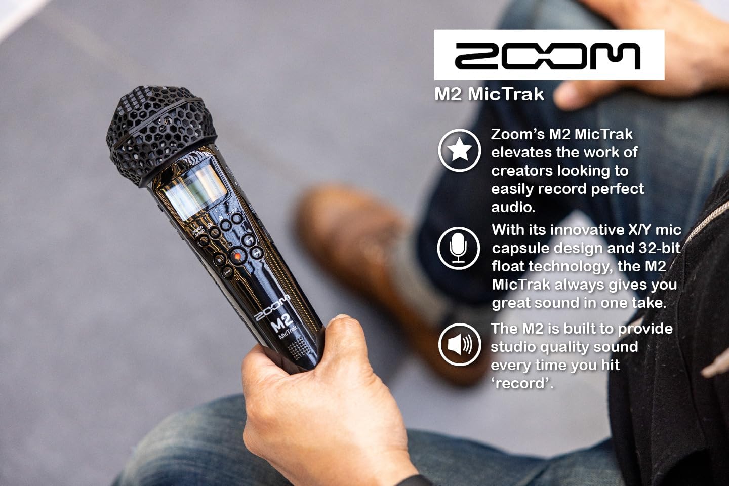 Zoom M2 MicTrak Stereo Microphone and Recorder Bundle with Over-Ear Stereo Headphones, 128GB microSDXC Memory Card, AA Batteries (4 Pack), Card Reader, and More