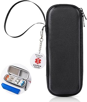 EpiPen Medical Carrying Case, Epi Pens Carrying Case for Travel, Medication Organizer Bag, Fits 2 EpiPens, Asthma Inhaler, Allergy Medicine, With Ice Pack, Programmable NFC Medical Warning Tags(Black)