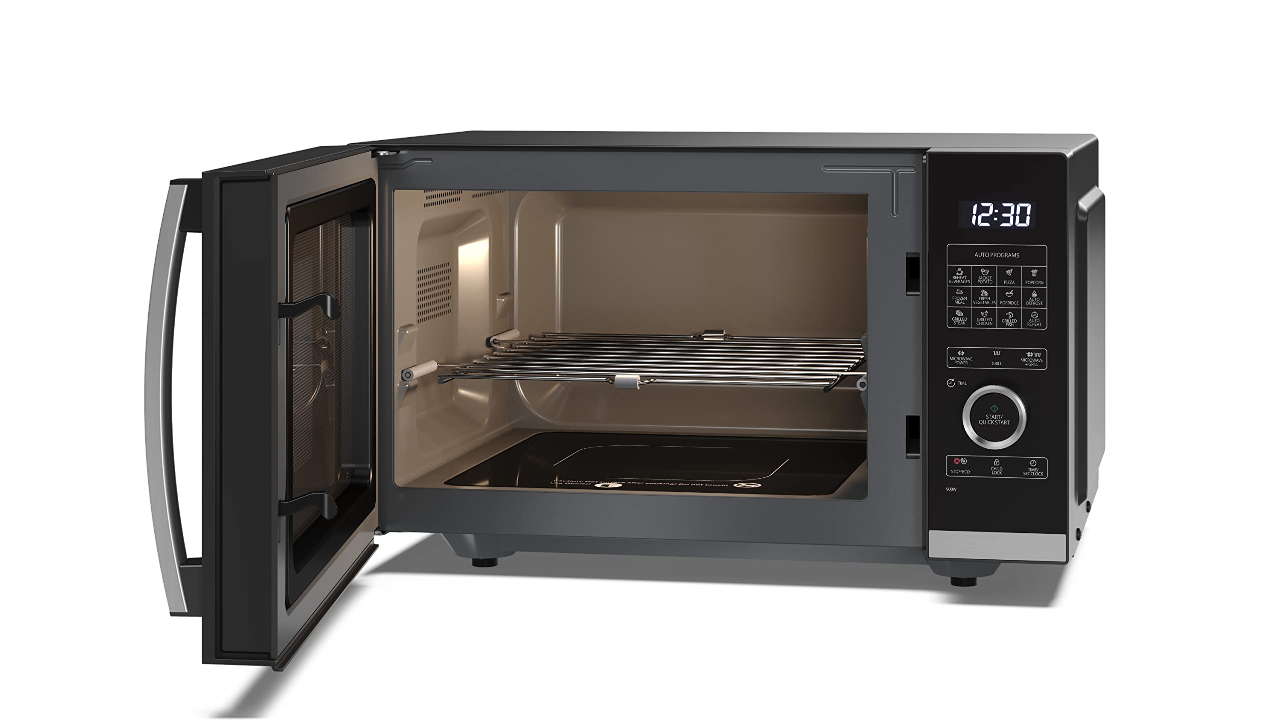 SHARP QG254AEB - Forno a microonde con barbecue, 900 W, grill: 1000 W, 10 livelli di potenza, funzione scongelamento, dimensioni: 490 x 288 x 411 cm, colore: Nero