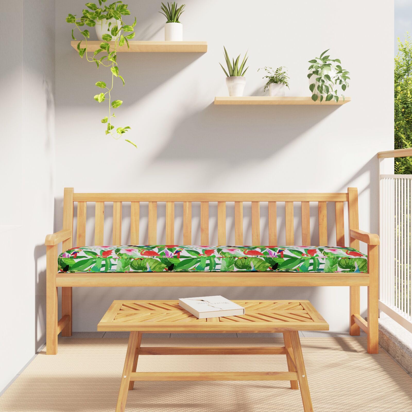 Tropikalna poduszka na ławkę w dżungli 200 x 40 x 8 cm tkanina Oxford ze zdejmowaną poszewką i kwiatowym wzorem do użytku na zewnątrz i wewnątrz, trwały materiał poliestrowy