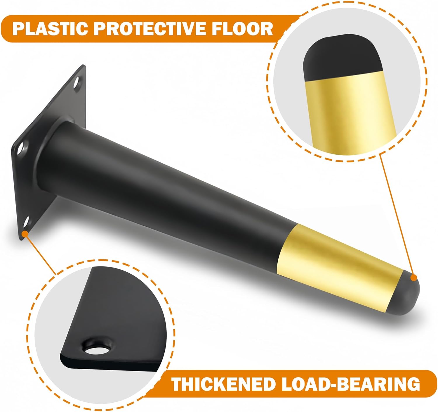 Verida Furniture Legs 20 Inch, Set of 4, Metal Table Legs Replacement for Sofas, Dressers, TV Stands, Chairs, Nightstands and Furniture, Mid-Century Style, Matte Black and Gold