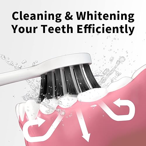 Miniatura 9 de Cabezales de repuesto compatibles con cepillo de dientes eléctrico Gleem, diseño en forma de W plantado con cerdas de nailon, color negro, paquete