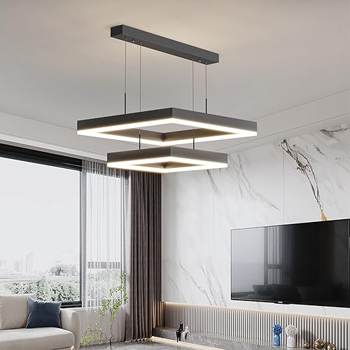 Lámpara de araña LED cuadrada moderna de color negro, lámpara colgante regulable de 130-160 W, lámpara colgante contemporánea para cocina, isla, disponible en Yaxa Colombia
