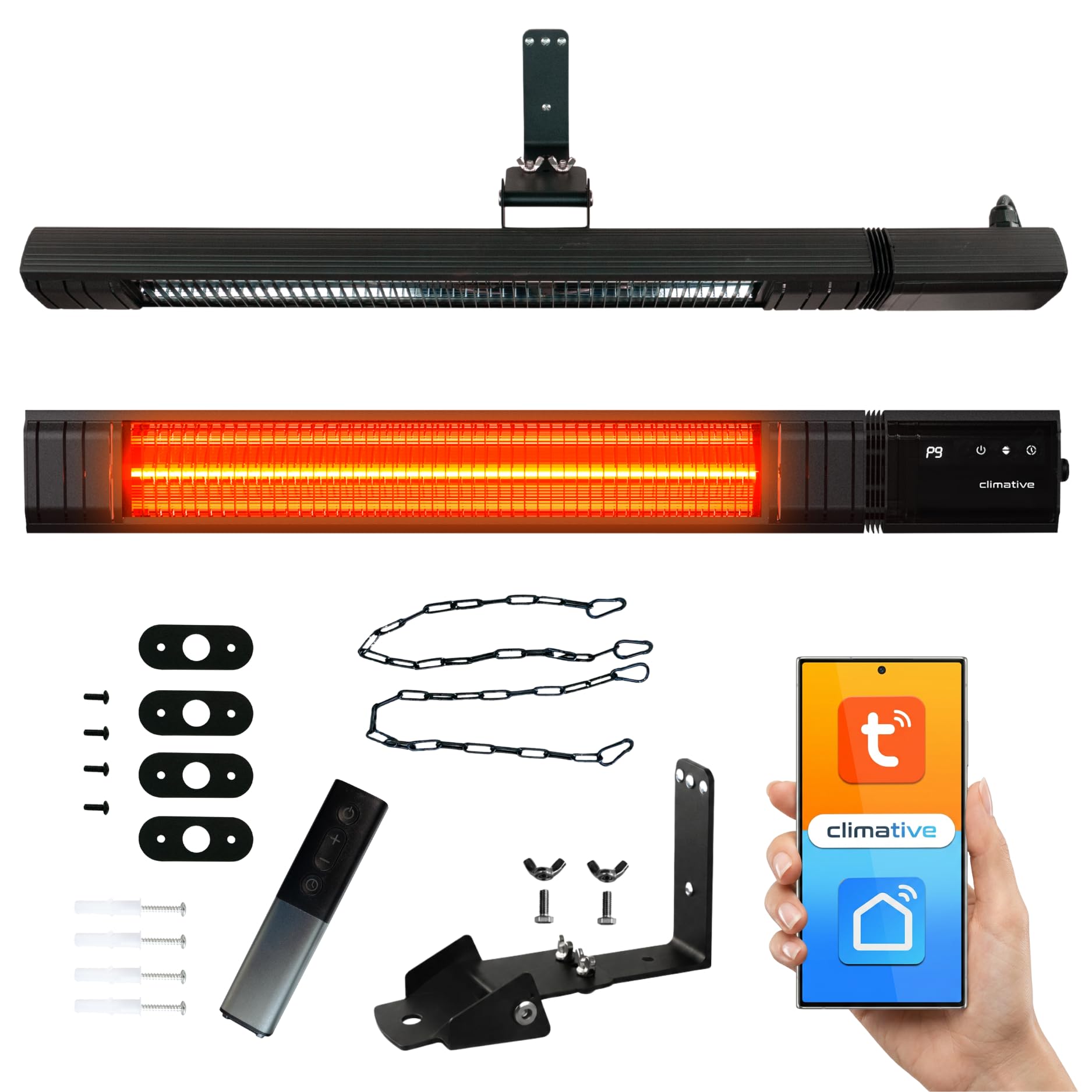 Radiateur infrarouge 2500W WiFi, 9 Niveaux, IP65, Carbone, Chauffage exterieur terrasse, Chauffage d'appoint, Radiateur electrique, Chauffage electrique RAY, Garage, Maison, Atelier