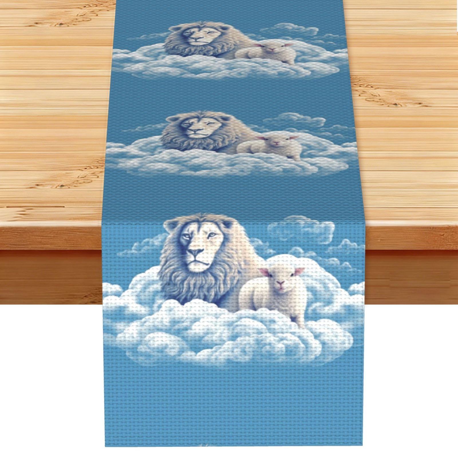 Fodpand Black Rustic Cotton Linen Table Runner, Lamb With A Lion On The Clouds Table Runners 13 X 72 Inches, Modern Elegant Farmhouse Tablecloth, Washable Kitchen Dining Table Decoration For Home Party Decor