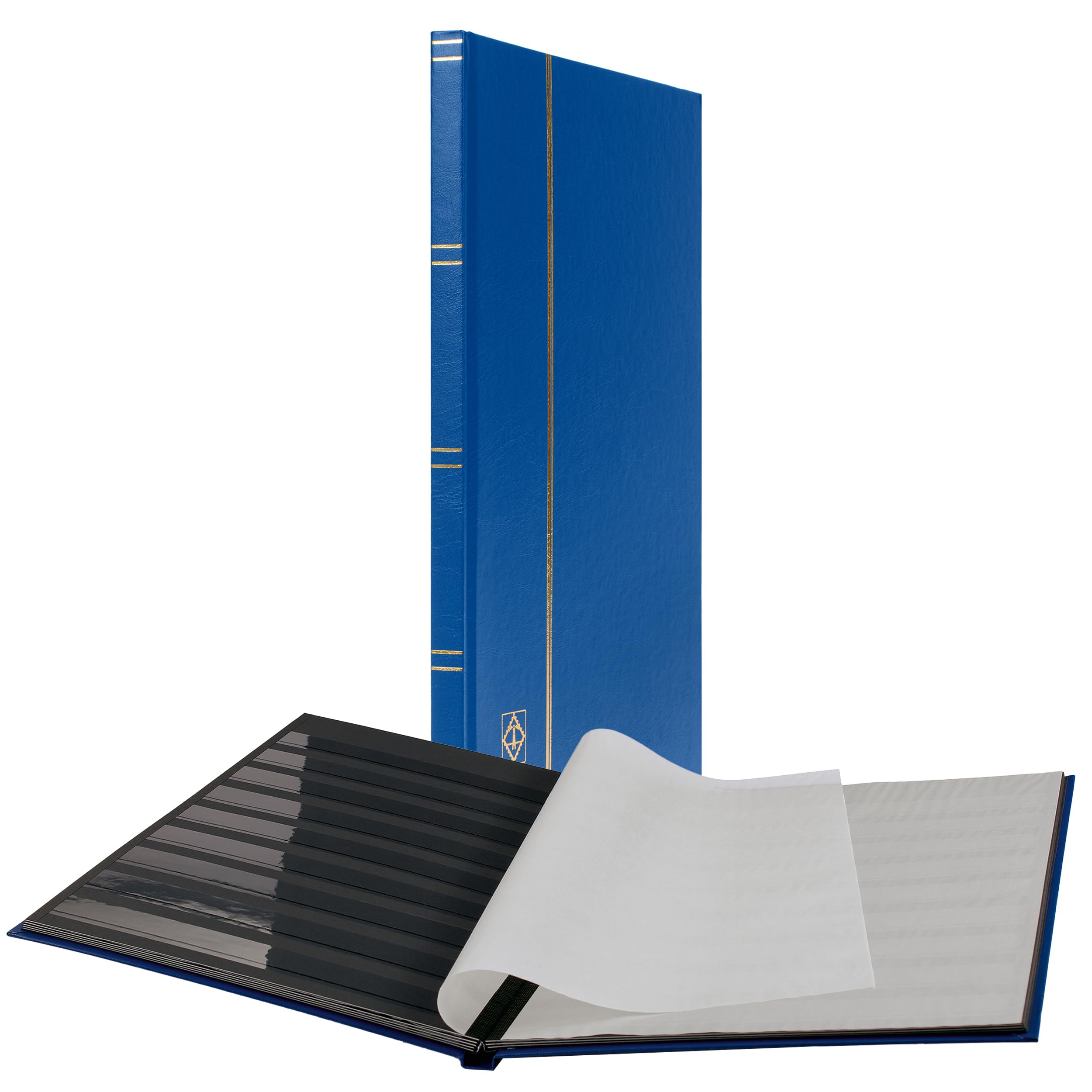 LIGHTHOUSE – “BASIC” Hard Cover Stockbook for Stamps – 16 Black Cardstock 9”x12” (A4) Pages with Clear Strips - Blue