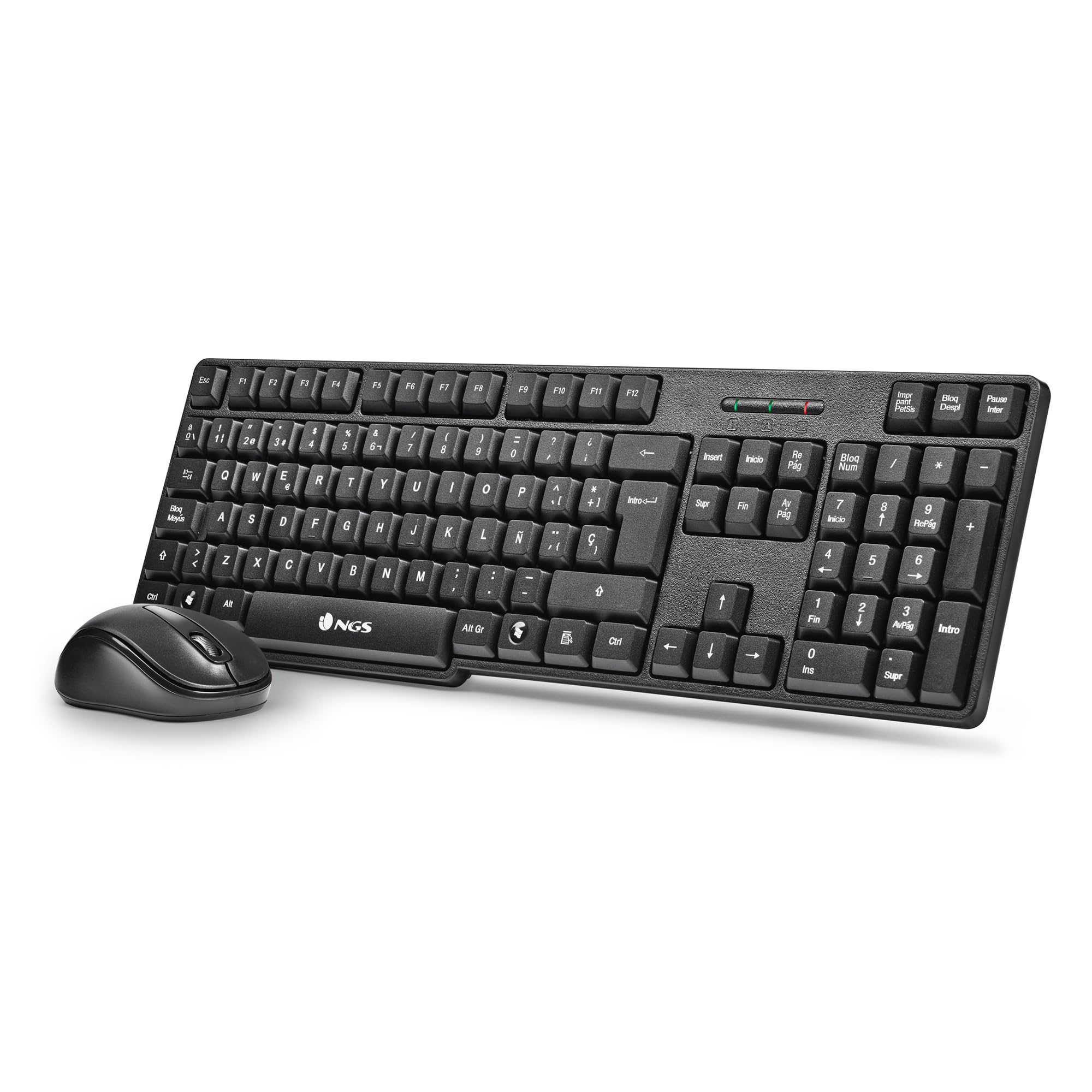 NGS Euphoria- Kit de Ratón y Teclado Inalámbrico de 2.4 GHz, QWERTY Español, Negro