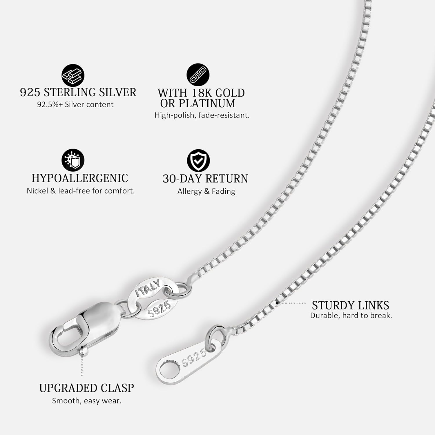 Italian 1.2/1.0/0.8mm 925 Sterling Silver Box Chain Necklace for Women, Solid 18K Gold Plated Nickel-Free Hypoallergenic Thin & Dainty Women's Chain Necklaces 14 16 18 20 22 24 Inch - Image 7