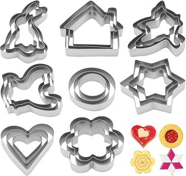 24 Pcs Metal Cookie Cutters Set - 8 Shapes Round, Heart, Star, Flower, House Stainless Steel Baking Tools for Cookies, Biscuits, DIY Crafts, Holiday Decorations