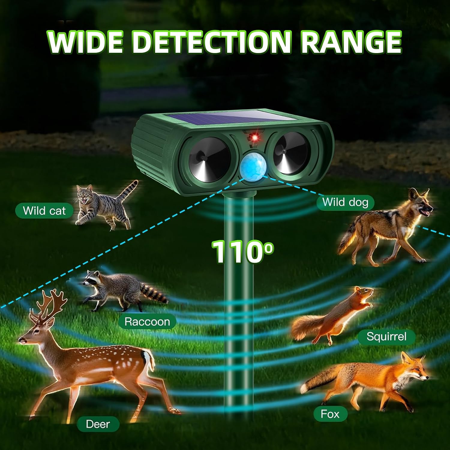4 Pack Solar Ultrasonic Animal Repellent Outdoor,Waterproof Sonic Fortress Pro Animal Repeller Deterrent Devices with Motion Detector -Scare Deer,Cat,Squirrel,Rabbit,Dog,Raccoon,Skunk Garden Yard Farm