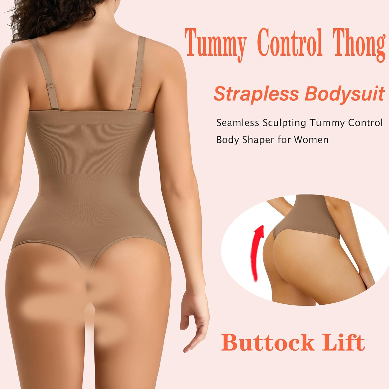 Strapless Bodysuit for Women Tummy Control Thong Seamless Body Suit Backless Body Shaper Shapewear - Image 2