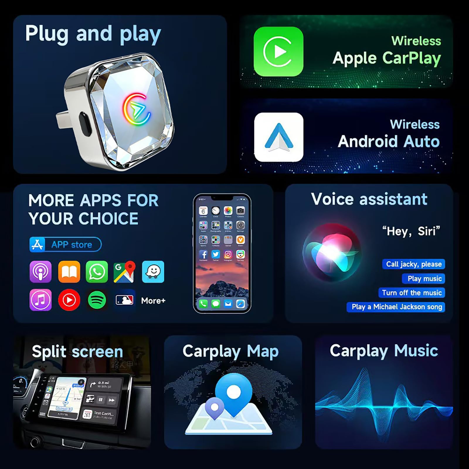 Adaptateurs CarPlay sans Fil pour Opel Combo Life 2018-2026