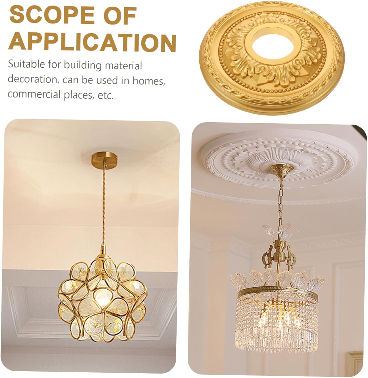 MERRYHAPY Round Ceiling Medallion for Light Fixtures PU Decorative Ceiling Medallion Easy to Install Modern Design for Living Room Bedroom and Hallway