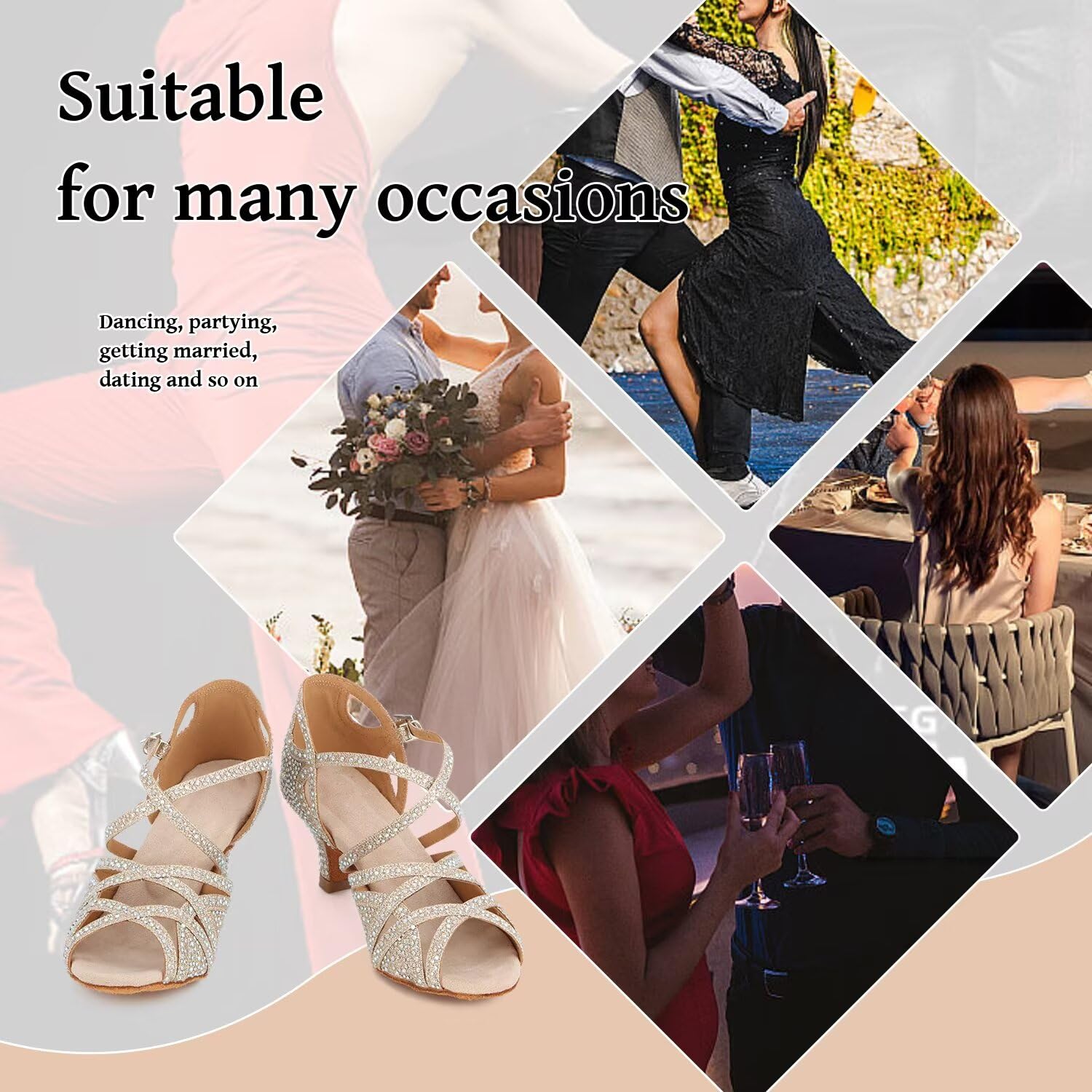 Donne Strass Scarpe da Ballo Sala Latino Salsa Danza Tacchi Scarpe Peep Toe Cross Strap Scarpe Donna