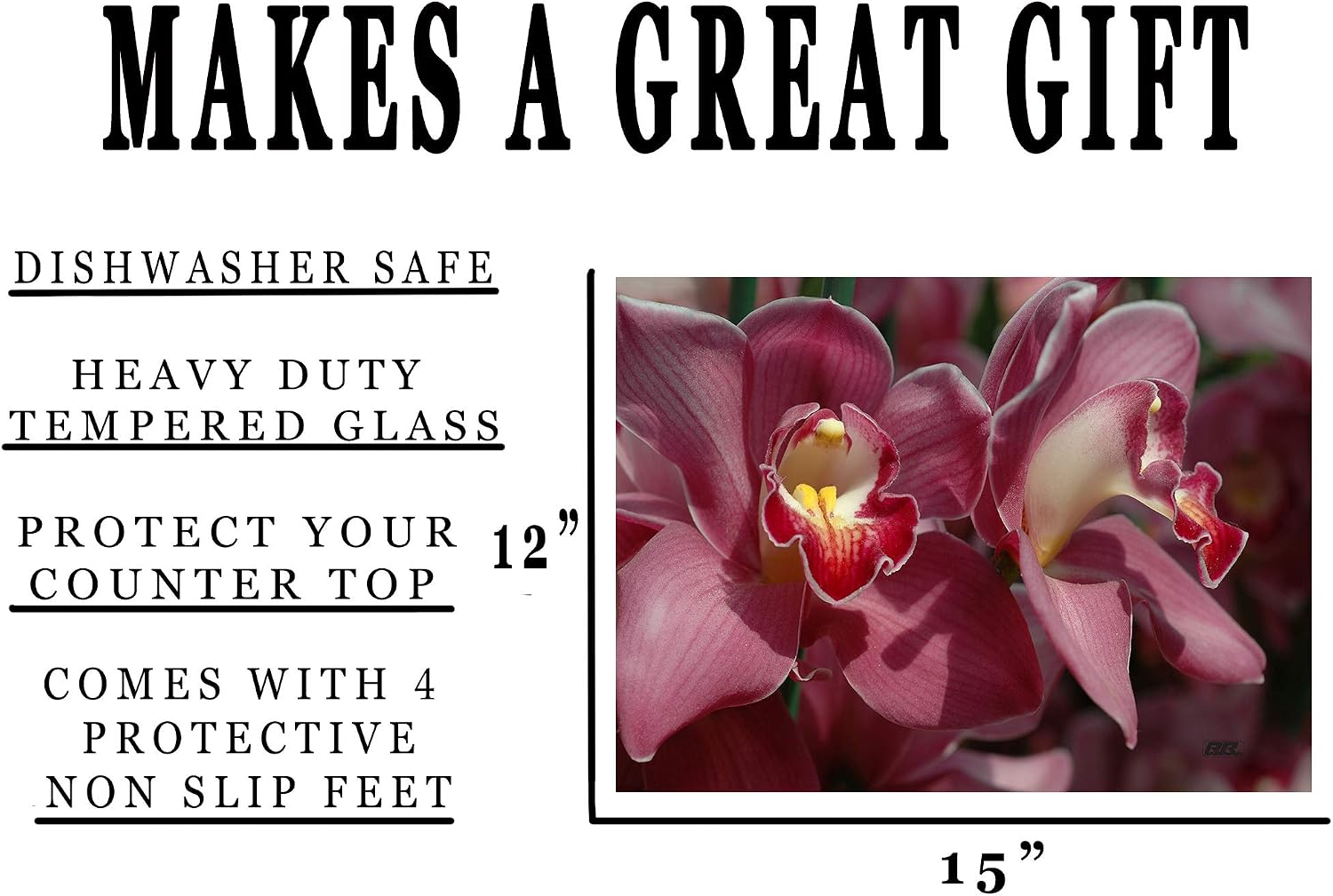 Rogue River Tactical Flower Orchid Floral Kitchen Glass Cutting Board Decorative Gift For Mom