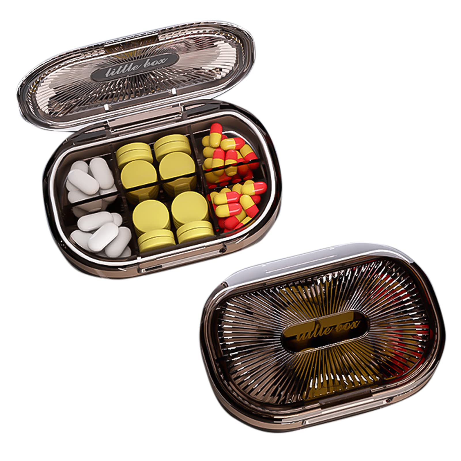 Pill Box Pill Box 6 Compartments Portable Waterproof Pill Box Small for Travel & Daily Use - Black