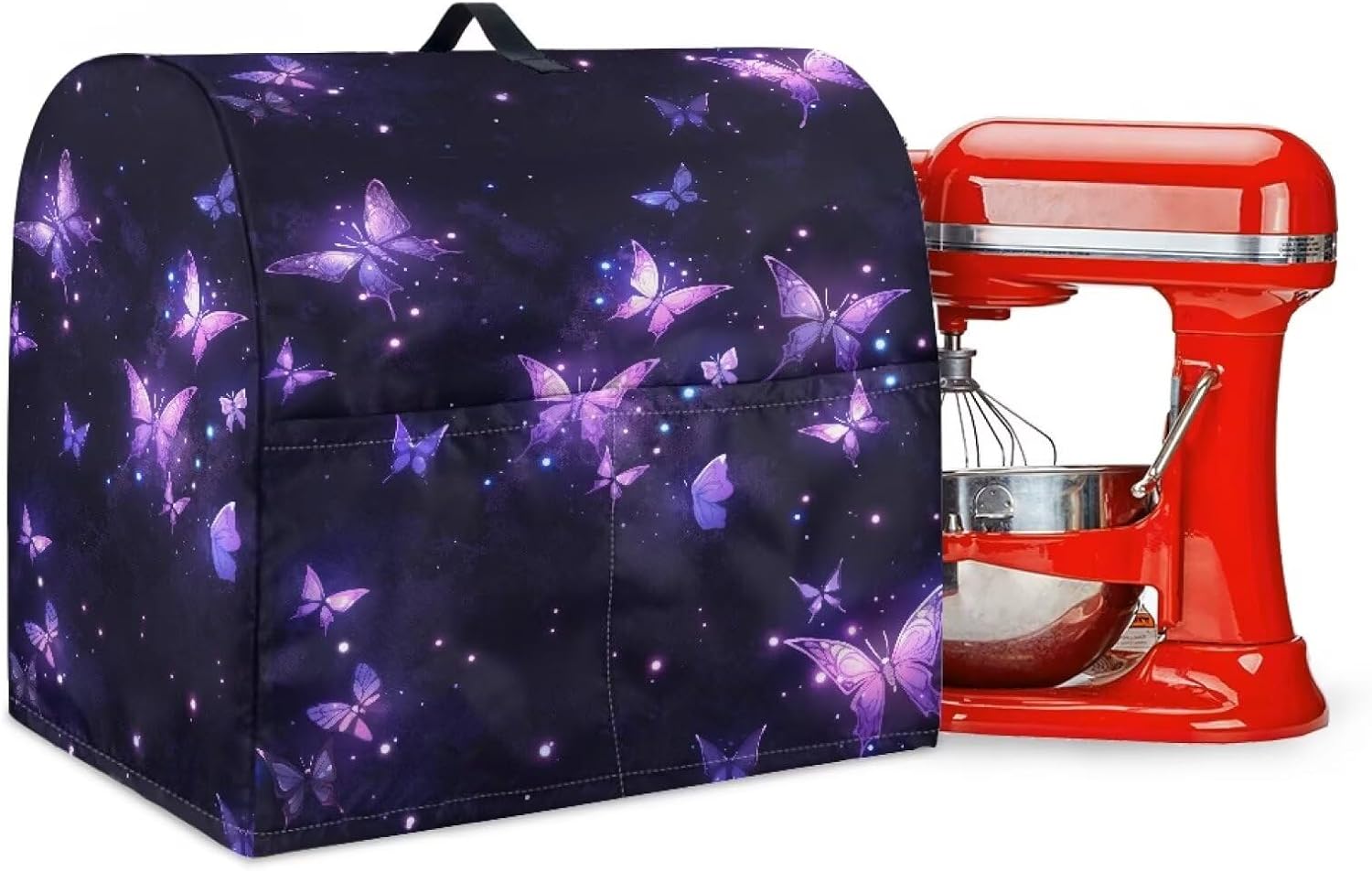 Yorontervo Purple Butterfly Kitchen Dust Mixer Cover with Storage Pocket Compatible With 6-8 Quart Stand Mixer Stains Resistant Stand Mixer Cover Accessories Kitchen Aid Covers for Mixer