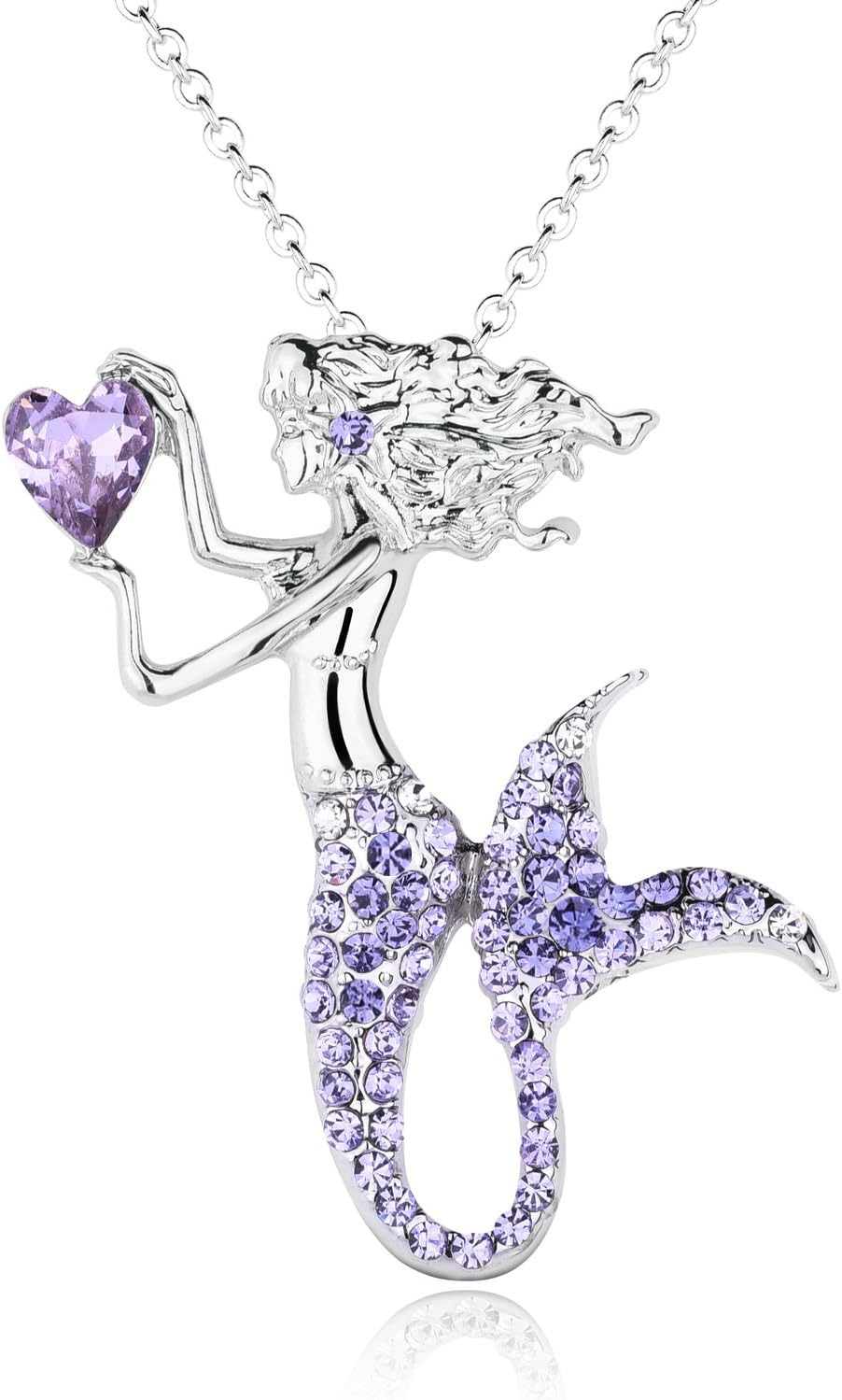 luomart Fashion Mermaid Birthstone Necklace Jewelry White Gold Plated Austrian Crystal Pendant Gifts for Women