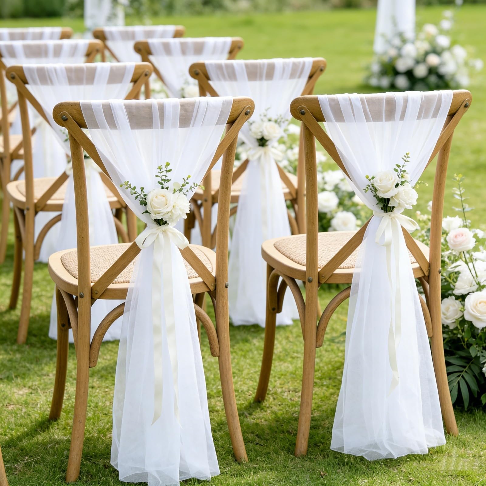 30 Stück Tüll Stuhlschleifen Schleifenband Stuhlschärpen Hochzeit Stuhl Bögen 20 * 275cm Stuhlhussen Dekoband Gangstuhl Jahrestag Deko DIY Handwerk Tutu Rock Weihnachten Zeremonie Deko-weiß