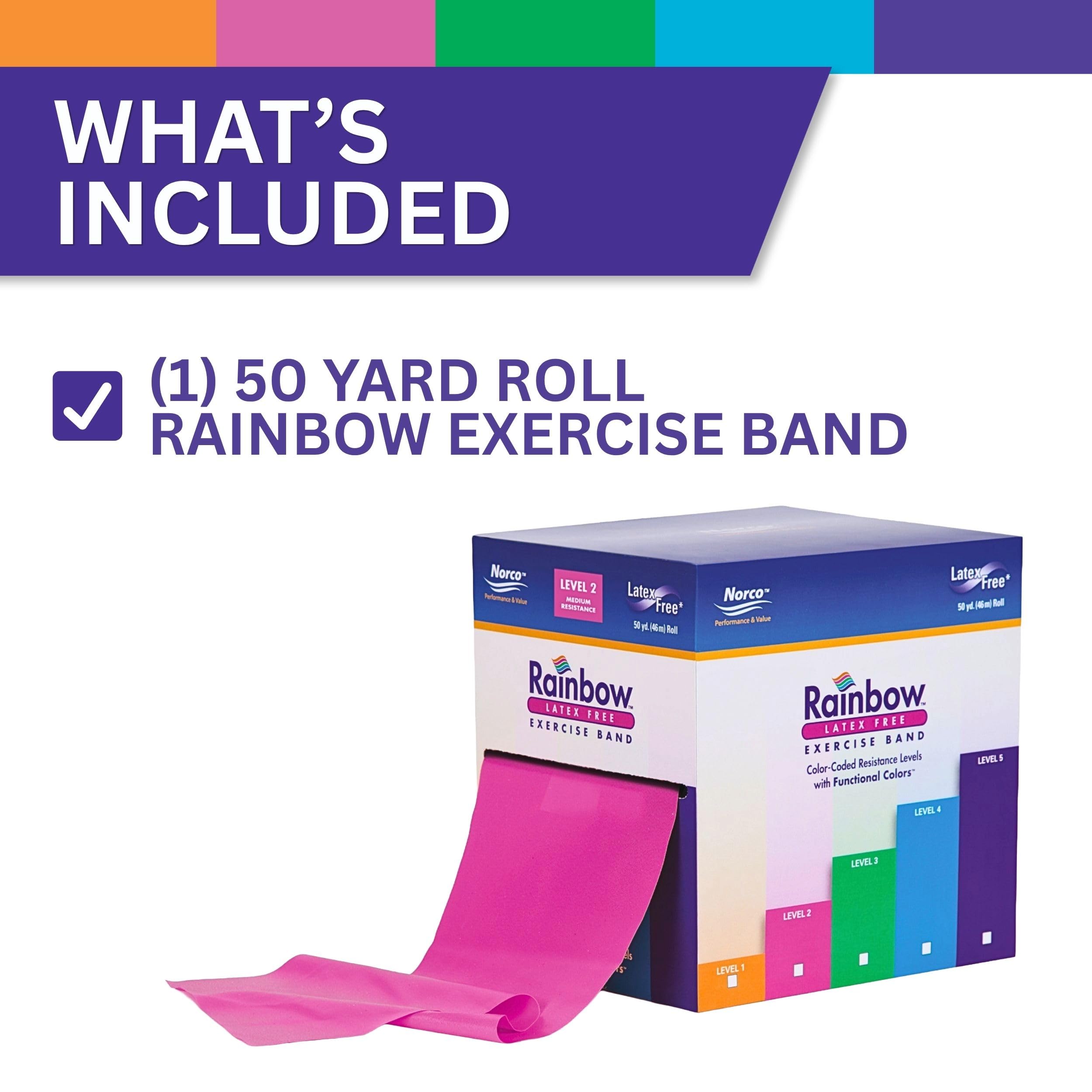 Norco Rainbow - Fascia di resistenza senza lattice, senza polvere, inodore, 5 livelli da leggera a super pesante, da usare per riabilitazione, fisioterapia, esercizi casalinghi, fitness, forza