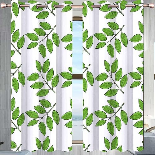 Miniatura 2 de Cortinas verdes para sala, hojas frescas de plantas correderas divisores Cortinas opacas 85 pulgadas de ancho por 85 pulgadas de alto