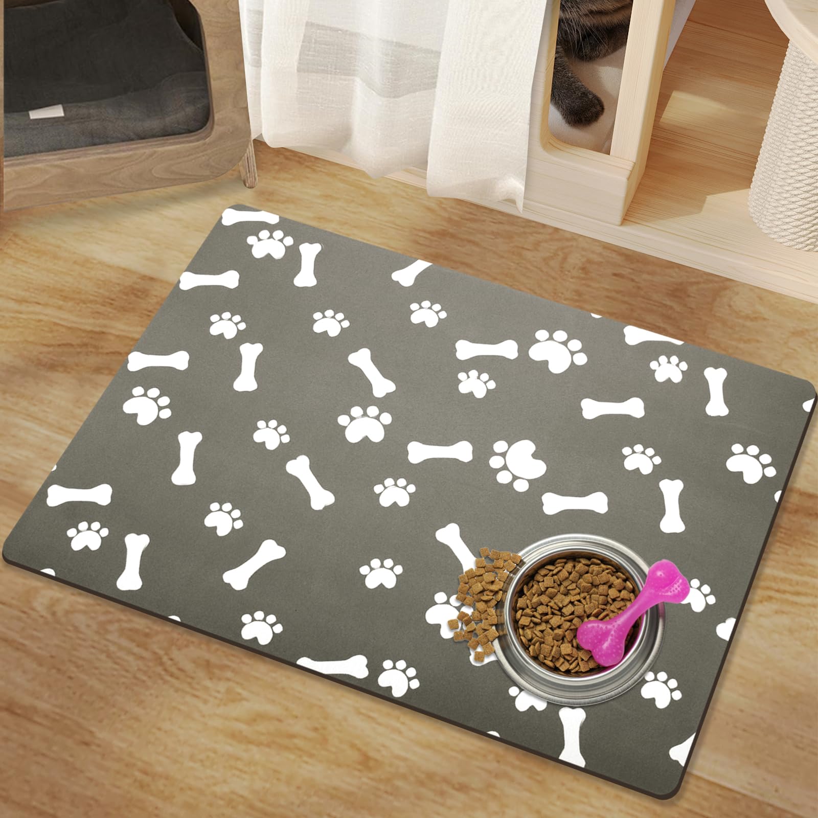 SCDZCAR Pet Feeding Mat-Absorbent Dog Food Mat-Dog Mat for Food and Water Quick Dry Water Dispenser Mat for Dog and Cat for Messy Drinkers Dog Stuff Dog Accessories (Grey, 12
