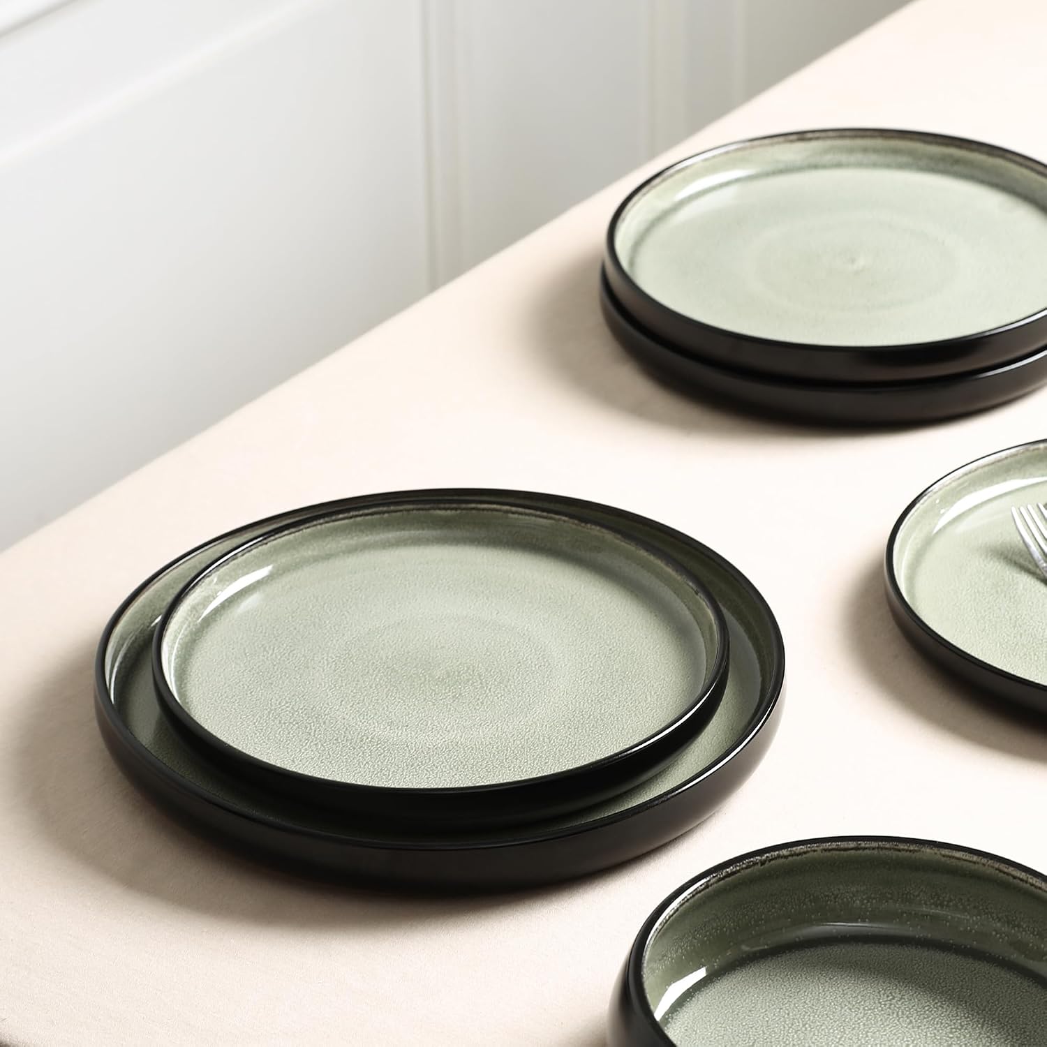 Stone Lain Lagoon 12-Piece Dinnerware Set Stoneware, Plates and Bowls set, Microwave and Dishwasher Safe, Dish Set for 4, Green