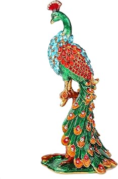 Peacock Trinket Boxes Hinged Enamel Hand-Painted Animals Craft Ornaments Decorative Jewelry Box Unique Gift for Home Decor Green