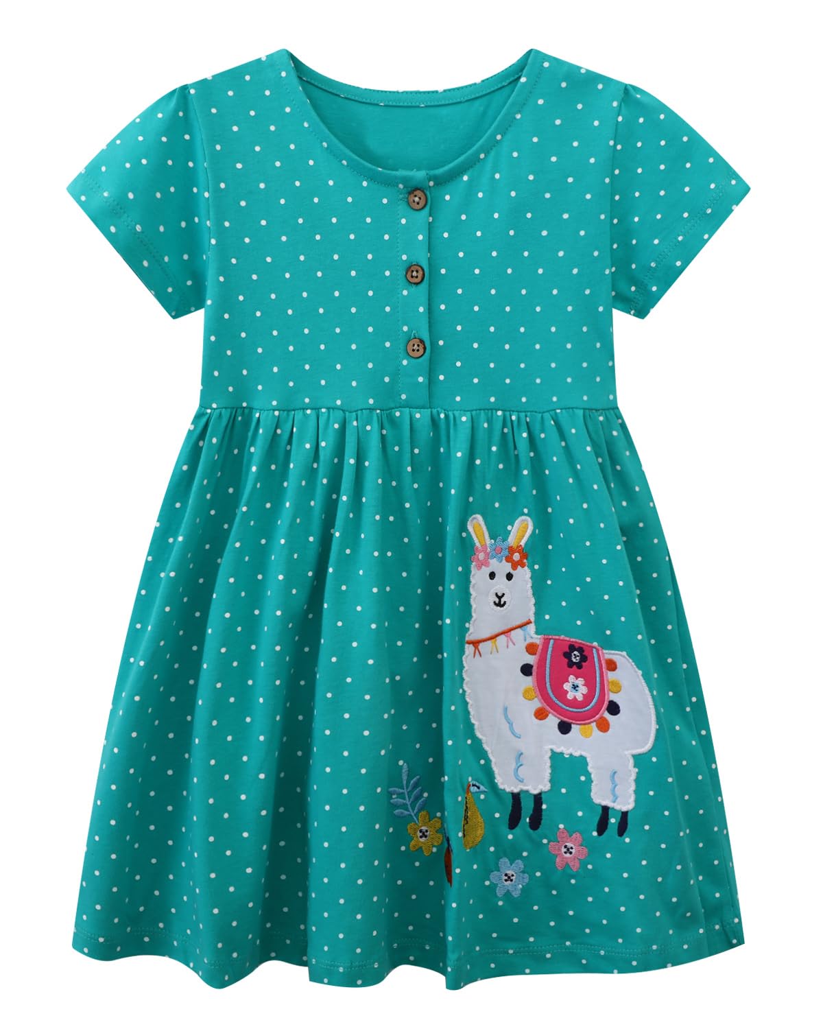 Girls Cotton Long Sleeve Casual Cartoon Appliques Striped Jersey Dresses