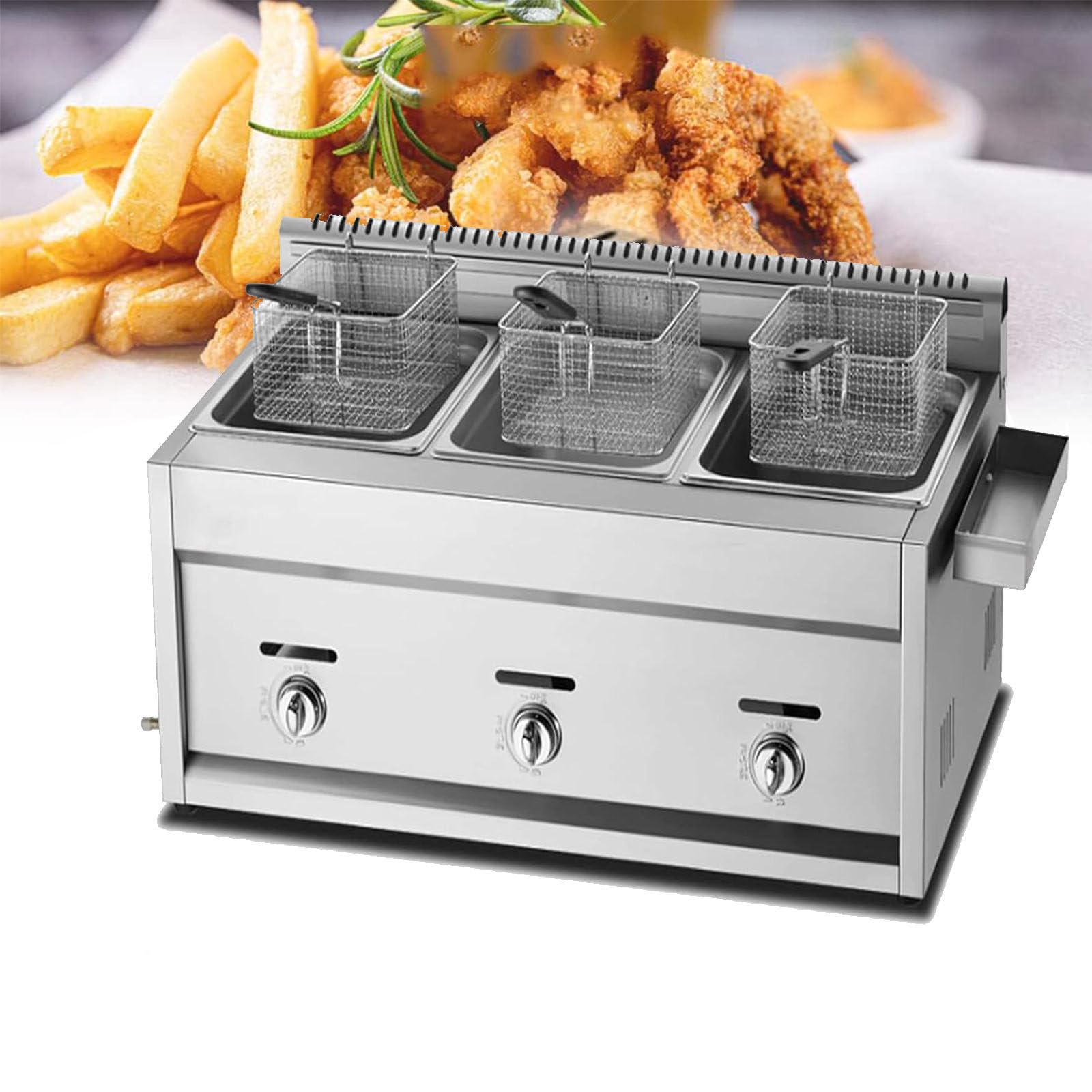 PixCy Freidora Industrial,Freidora De Gas,Freidora a Gas Comercial, Freidora De Cocina,para Encimera De Restaurante Comercial Máquina para Cocinar Alimentos,3tank