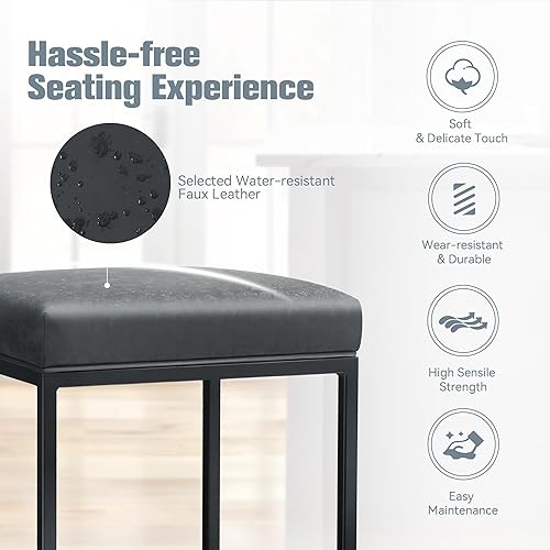 Miniatura 5 de Erste!Bravo Juego de 2 taburetes de bar blancos para encimera de cocina de 24 pulgadas, taburetes de bar modernos tapizados industriales de piel