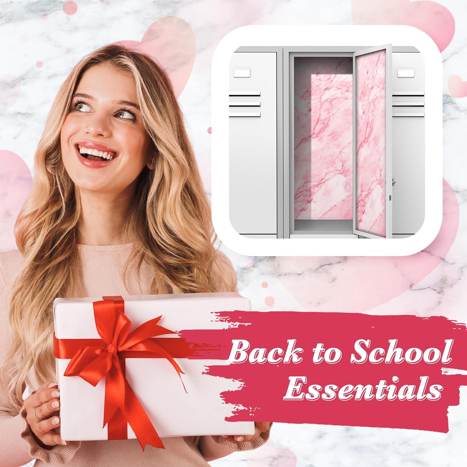 Konohan 2pcs Magnetic Locker Wallpaper Back to School, Matte Pink Marble