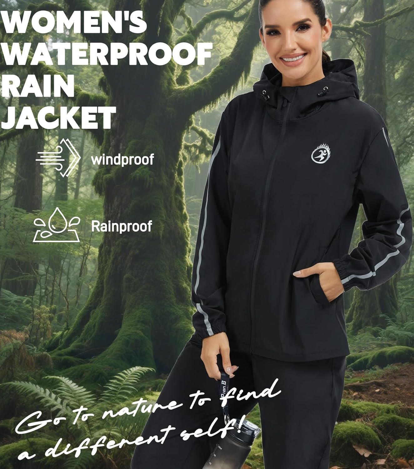 NINGMI Lightweight Rain Jacket Women Raincoats with Hood Waterproof Jacket Windbreaker Zipper for Hiking Outdoor Travel - Image 6