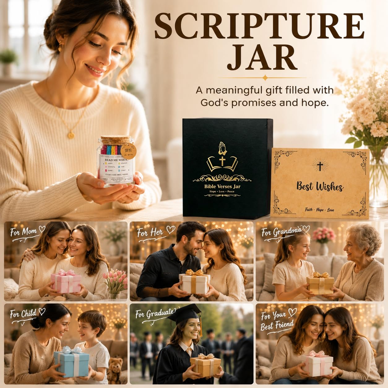 Bible Verse Jar(KJV) - Christian Gifts For Women, Men, Mom, Dad, Friend, Birthday Gifts For Women, Easter Basket Suffers, Christmas & Mothers Day Gift, Graduation Gift- Prayer Jar Daily Encouragement