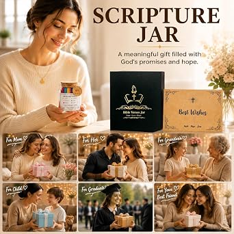 Bible Verse Jar(KJV) - Christian Gifts For Women, Men, Mom, Dad, Friend, Birthday Gifts For Women, Easter Basket Suffers, Christmas & Mothers Day Gift, Graduation Gift- Prayer Jar Daily Encouragement