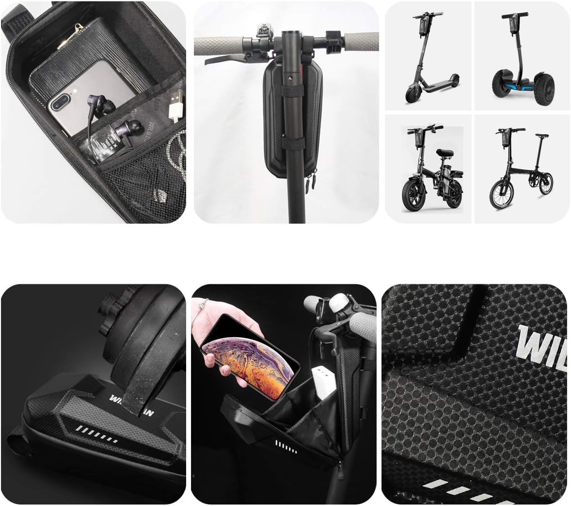 Electric Scooter Front Bag Waterproof Hard Shell Universal Scooter Handlebar Bag (Black, 3L Size 11.4 * 5.9 * 4.7inch)