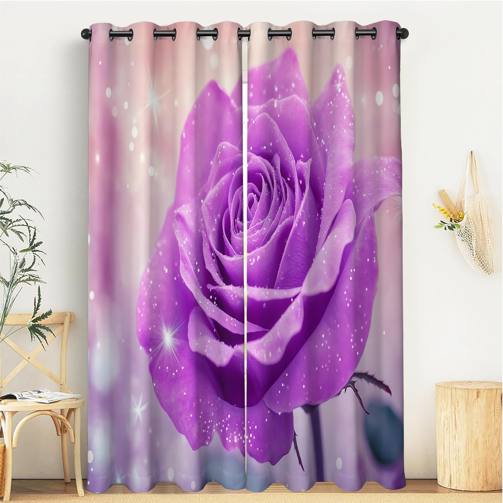 Rideaux occultants anti lumière motif étoiles violettes pour un sommeil réparateur