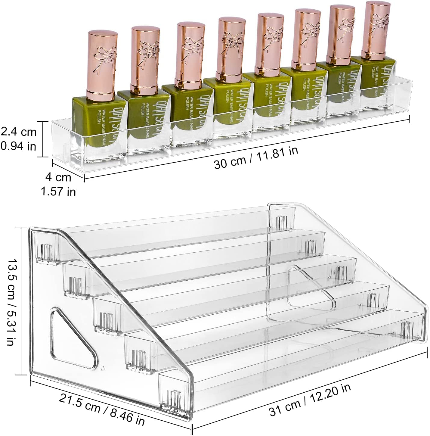 YIEZI Nail Polish Organizer 84 Bottles of 7 Layers Sunglass Organizer Acrylic Display Rack Eyeglasses Storage Essential Oils Holder Makeup Organizer No Tool Needed Assembly, Clear : Beauty & Personal Care