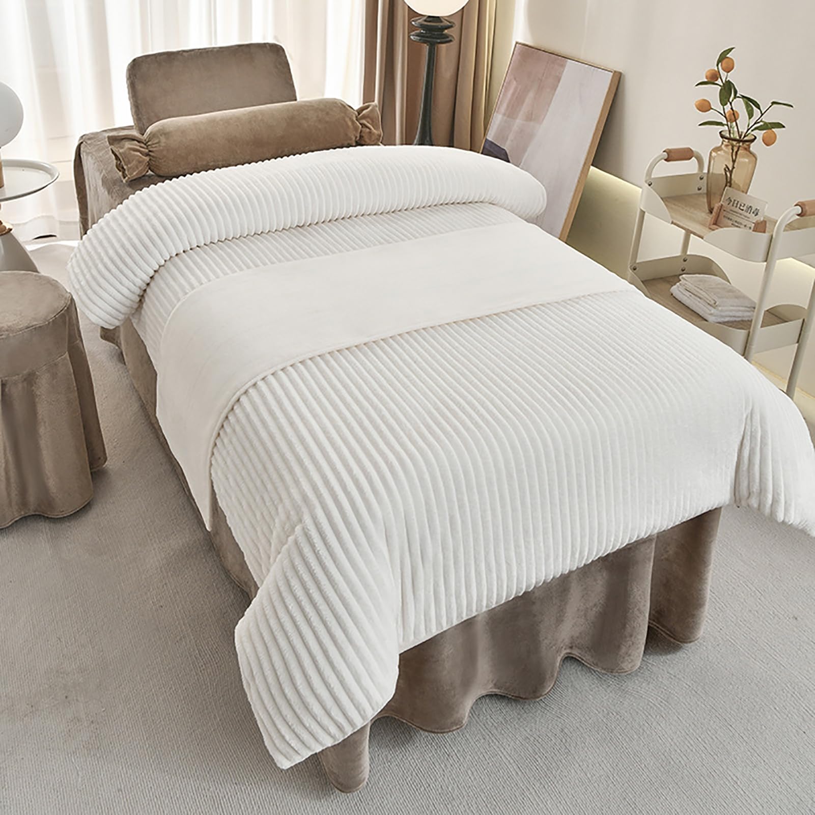 Massage Bed Skirt Spa Bed Cover with Elastic Band Breathable Massage Table Skirt with Face Hole,Salon Bedspread & Skirt,4Pcs Beauty Salon Bedding Set,white2,80x190cm(31x75inch)