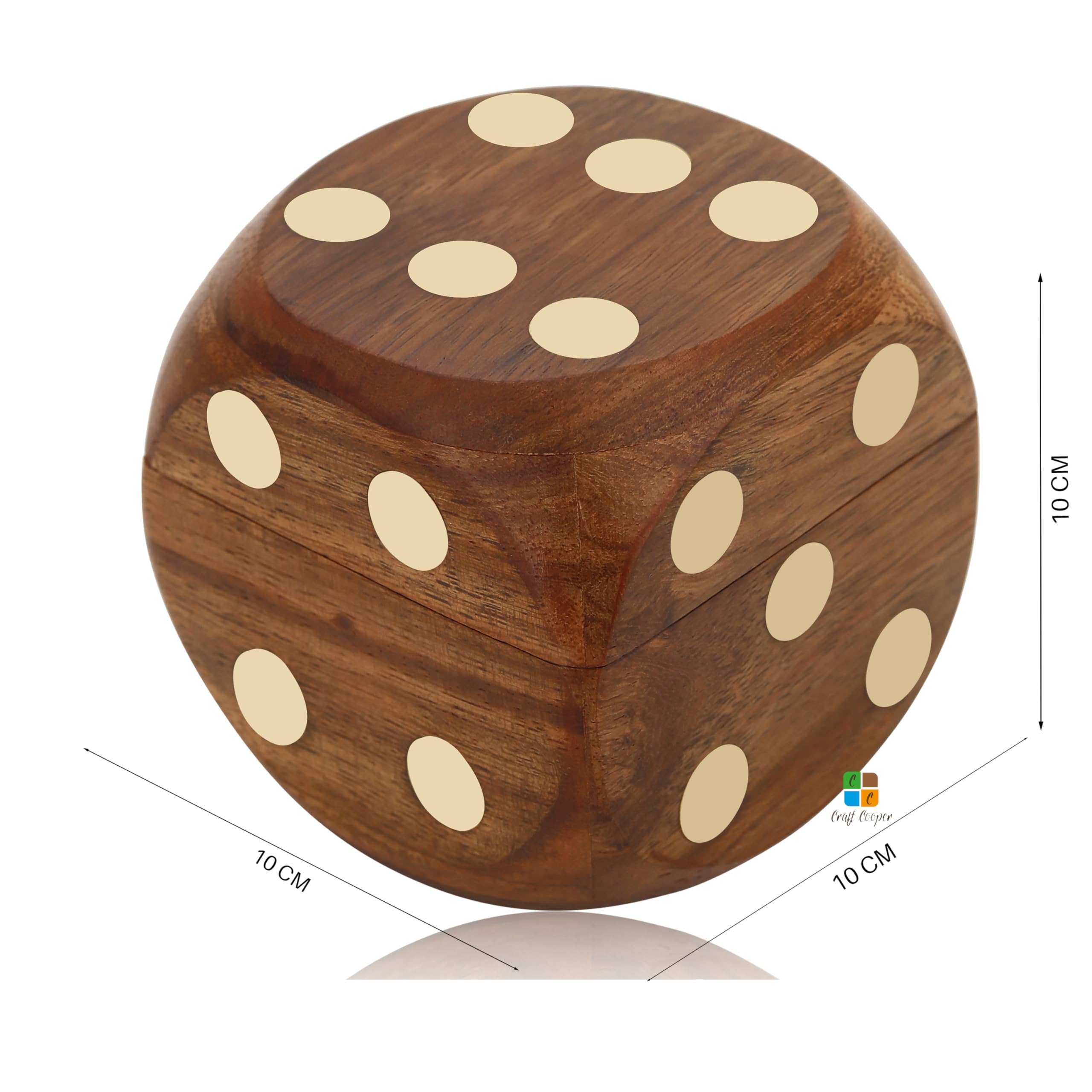 Craft Cooper || Wooden Dice Box with 5 Dices - Handmade 5 Brass Inlay Wooden Dices - Wood Dice Storage Box Protect Dice Counters Mini Travel Board Coffee Table Game for Kid Adult 1