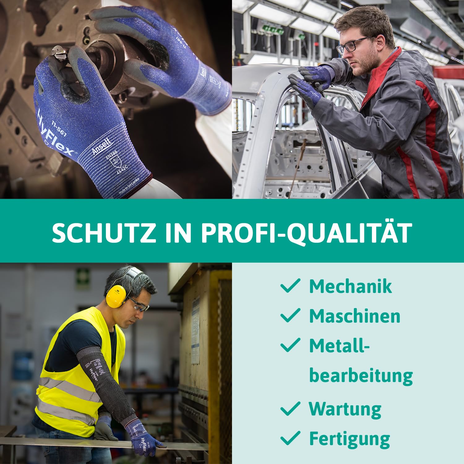 Ansell HyFlex 11-561 Schnittschutz-Handschuhe, Atmungsaktive Nitril-beschichtung, Höchste Weiterreißfestigkeit, Dünne Arbeitshandschuhe Herren Damen, Waschbare, Blau, Größe S (12 Paar)
