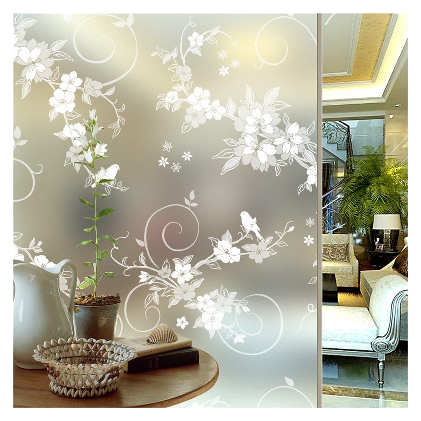 Privacy Film For Glass Windows,Stained Decorative Static Self Adhesive Sticker(90x200cm)