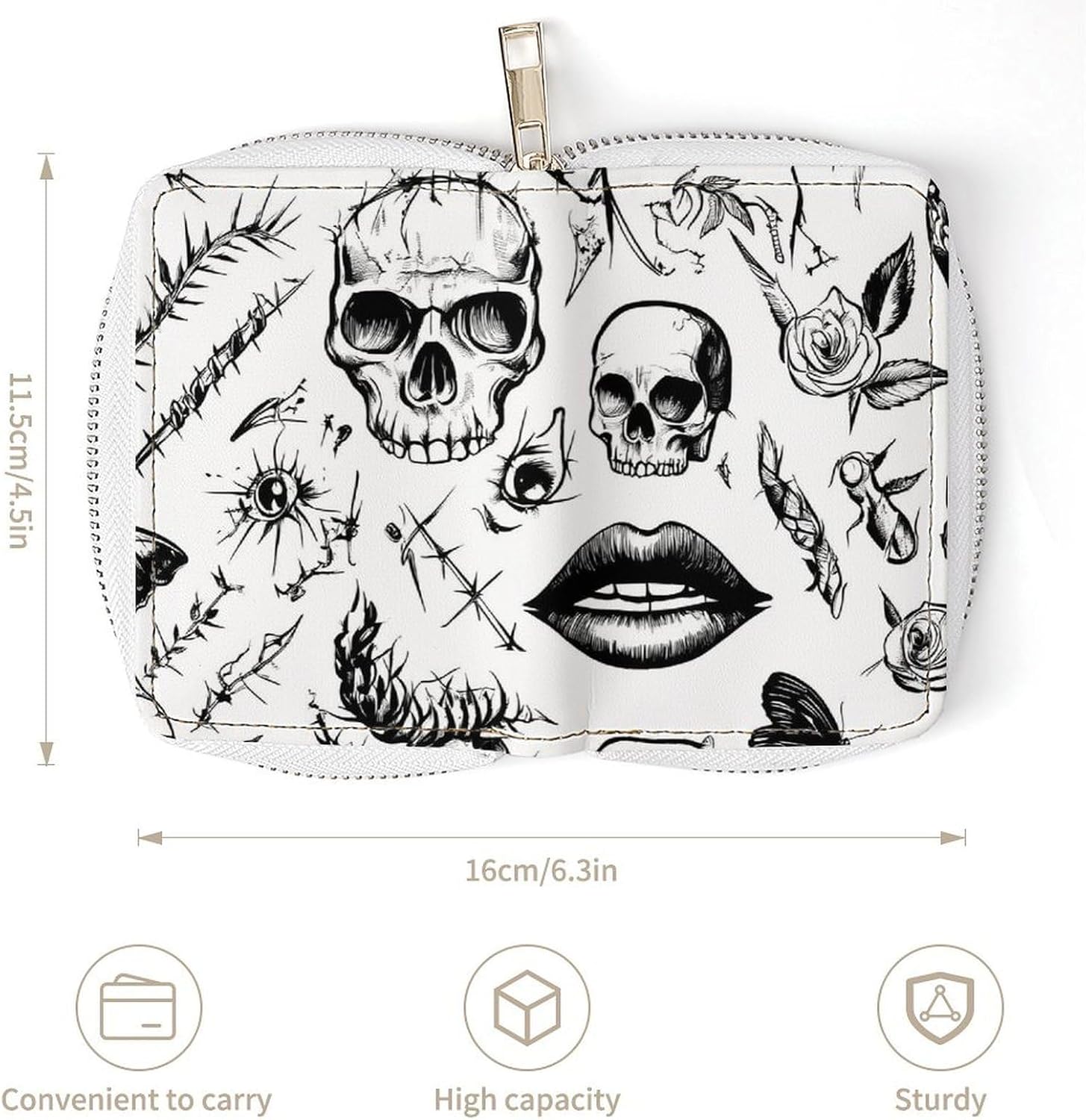Thorn Skulls Roses Patch Eyes Small Business Credit Card Holder Wallet with 20 Card Slots Case Coin Purse Pouch