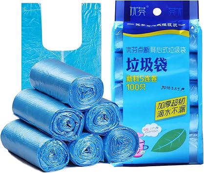 100 Pcs 4 Gallon Blue 45x60Cm Kitchen Trash Bags with Handles for Bathroom, Home and Office100 Blue 45x60