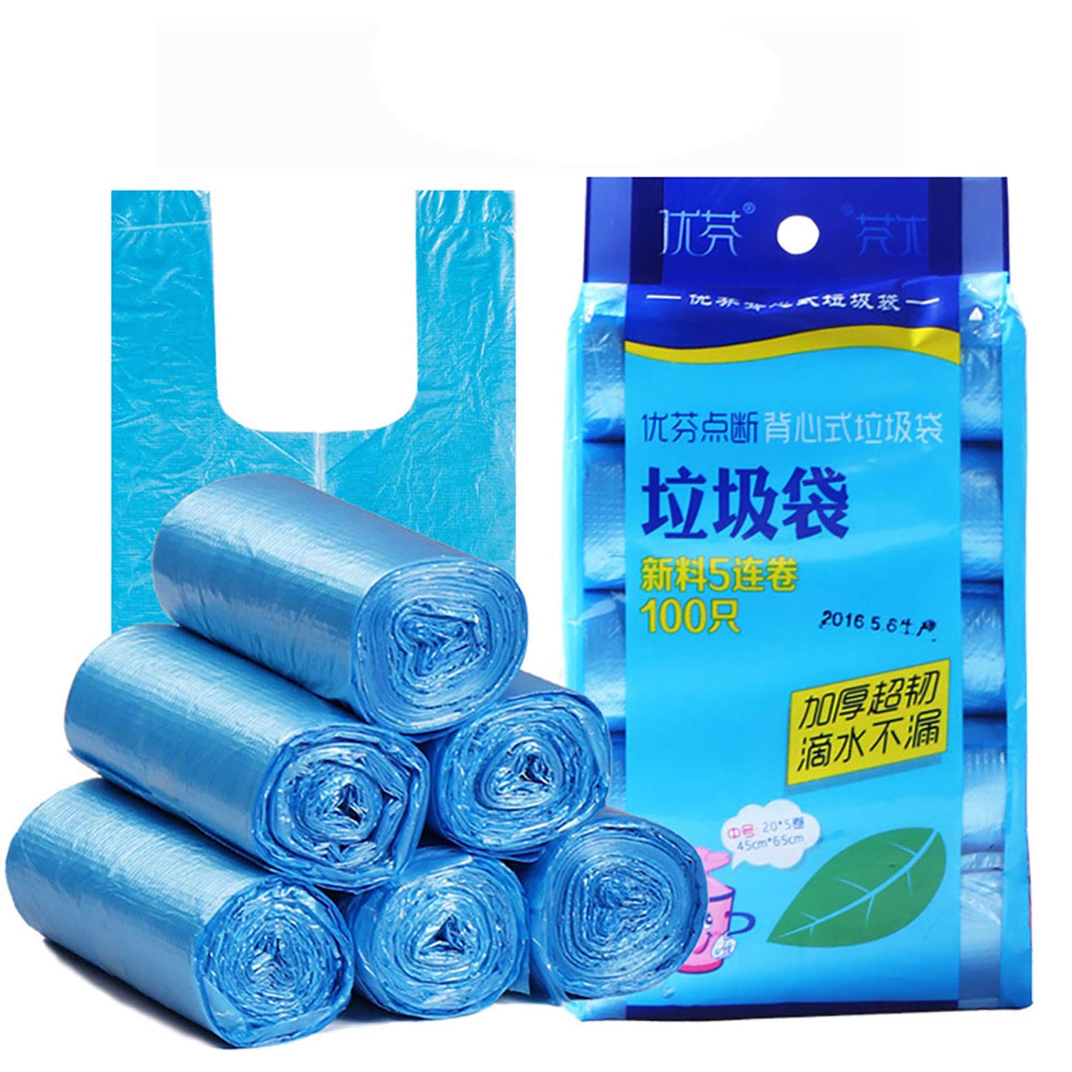 100 Pcs 4 Gallon Blue 45x60Cm Kitchen Trash Bags with Handles for Bathroom, Home and Office(100 Blue 45x60)