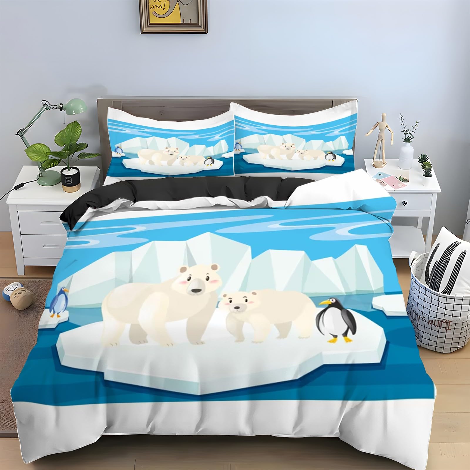Housse de couette 240x260 pingouins douce pour éviter les draps froids